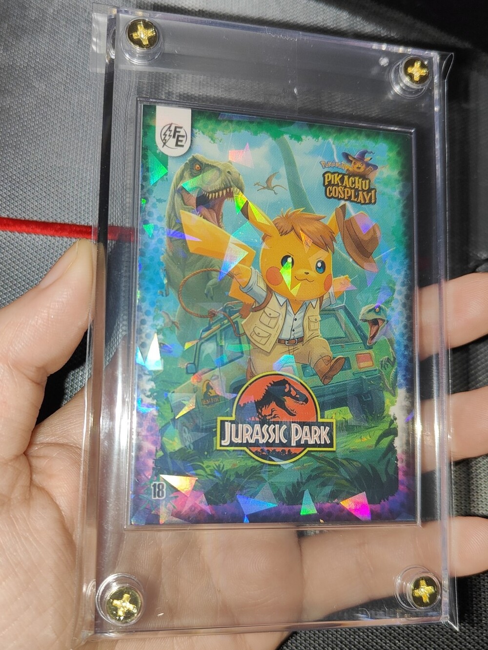 Jurassic Park Sam Neill holo encased Pikachu Cosplay Horror card Doujin Pokemon